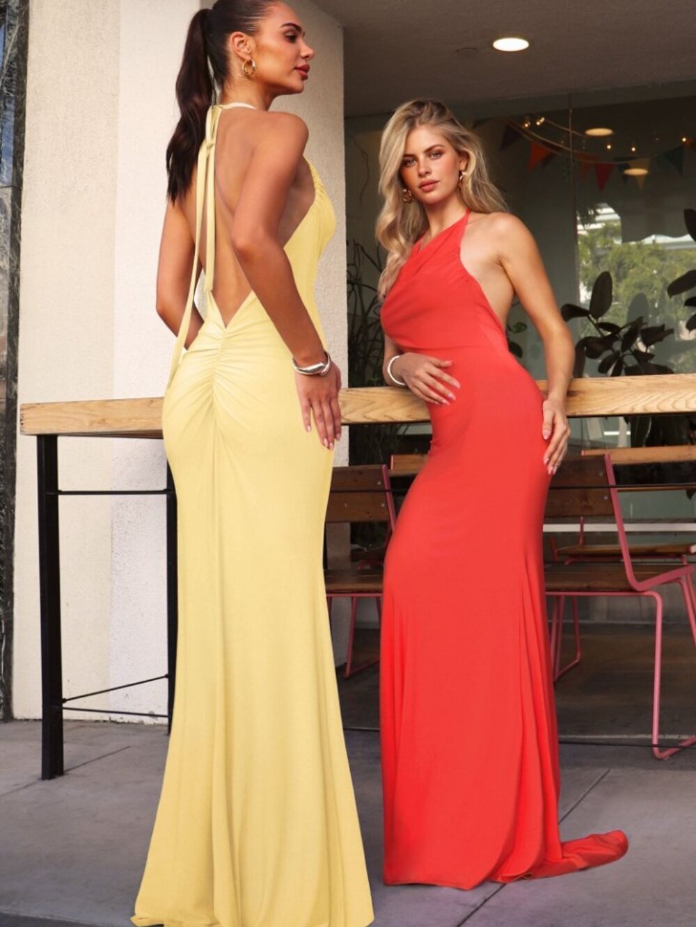 New Fashion Forward LT Yellow Gown w/ Mermaid Cut & Convertible Neck CD T506